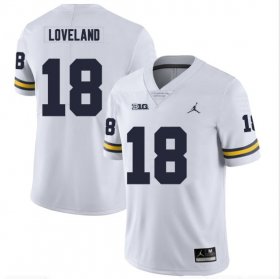 Men #18 Colston Loveland White Michigan Wolverines Official College Football Jersey 39160-548