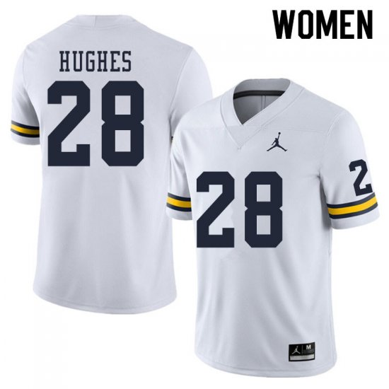 Women #28 Danny Hughes White Michigan Wolverines Official NCAA Football Jersey 12498-593