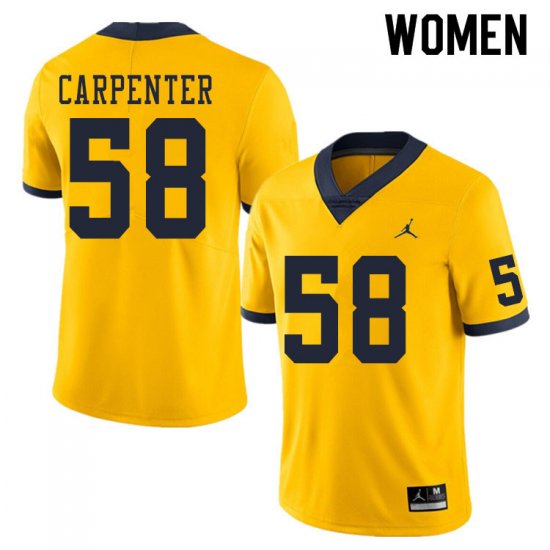 Women #58 Zach Carpenter Yellow Michigan Wolverines Embroidered College Football Jersey 48553-302