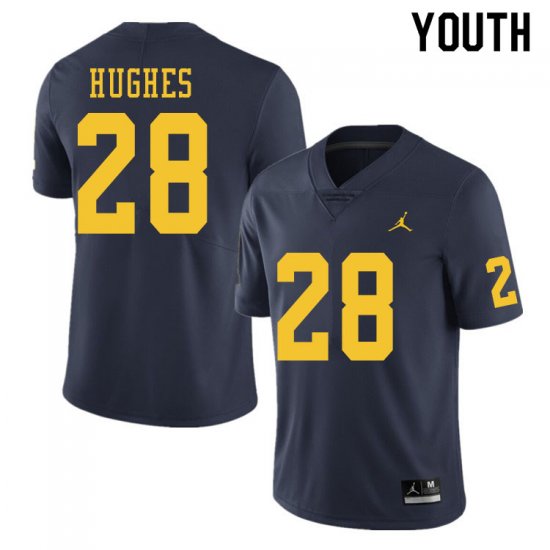 Youth #28 Danny Hughes Navy Michigan Wolverines Embroidered College Football Jersey 63316-747