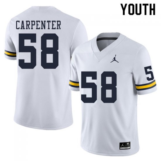 Youth #58 Zach Carpenter White Michigan Wolverines Official High School Football Jersey 94324-198